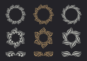 Elegant vector frames with classic floral elements. Set for label, corporate identity, wedding invitation, save the date, logo