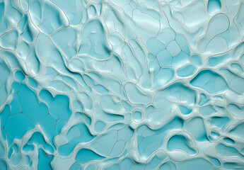 Blue and white pattern with irregular shapes. Abstract, smooth and glossy background with water or ice effect. White outlines and different shades of blue.