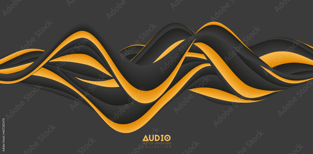 Poster sound wave visualiztion. 3d solid waveform. voice sample pattern.