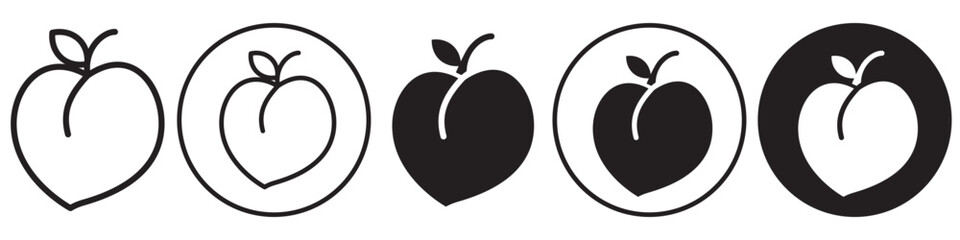 Peach Icon. Apricot vector symbol set. Flat outlined orange color healthy nectarine fruit mark.