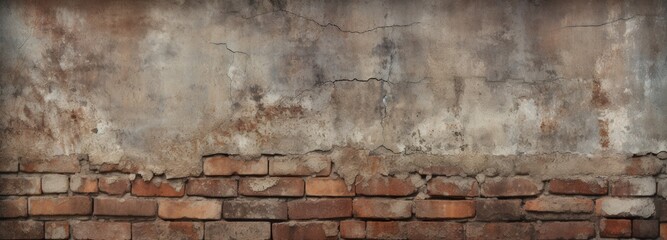 Old wall background with mildew-streaked, cracked bricks