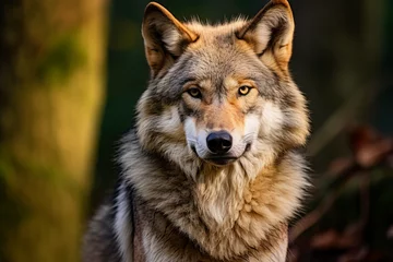 Keuken spatwand met foto Beautiful adult male wolf standing in the woods © Fabio