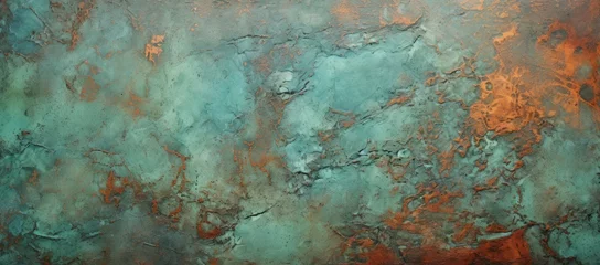 Fotobehang Oxidized copper texture for a unique, greenish-blue patina © Mahenz