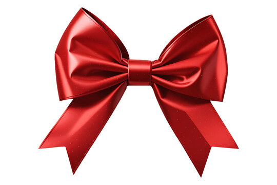 Decorative red bow and ribbon isolated on transparent background. Ai 