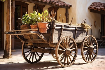 The antique american cart in old western city