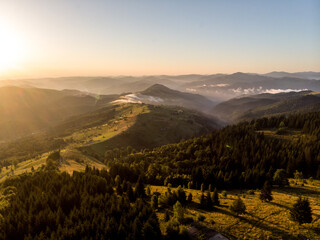 Morning in Carpathians from air