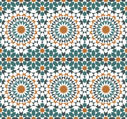 Fototapeta na wymiar Seamless geometric pattern in colors. Based on traditional arabic ornament in style Zellij