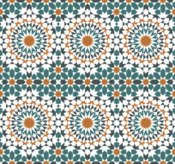 Seamless geometric pattern in colors. Based on traditional arabic ornament in style Zellij