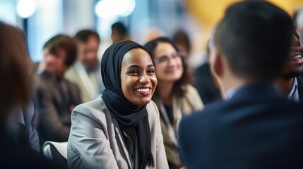 An attentive business meeting with participants actively listening . Generative Ai