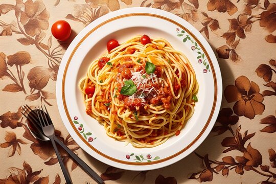 Delicious spaghetti bolognese on the table
