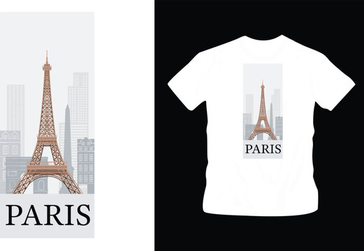 Illustration of famous landmark Eiffel tower t-shirt design editable template