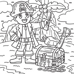 Pirate and Treasure Chest Coloring Page for Kids