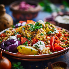 Appetizing dish in Mediterranean style close-up