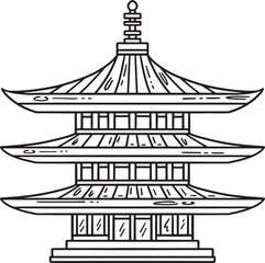 Pagoda Isolated Coloring Page for Kids