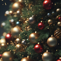 Fototapeta na wymiar Close up of the Christmas tree decorations.