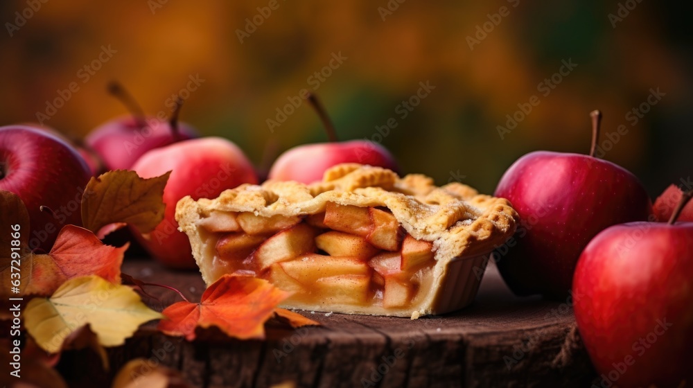 Poster apple pie with cinnamon and apples. generative ai