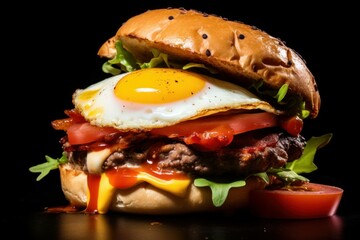 Burger egg bun ketchup. Generate Ai