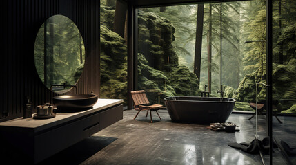 modern interior of a washroom in the woods