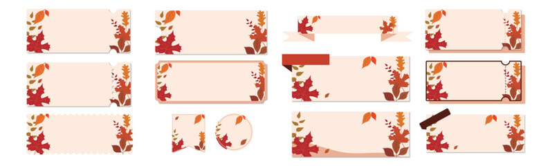 秋のセールに使えるシンプルな紅葉のクーポンベクターアイコンデザインセット（枠のみ）