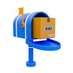 3d minimal product shipping. cargo transportation. delivery service. postbox with cardboard box. 3d illustration.