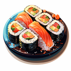 japanese sushi, seafood, healthy with vitamins, traditional japanese food