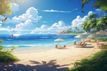 Beach sunlight anime visual novel game. Generate Ai