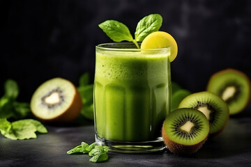 Green smoothie concept with spinach, kiwi, and apple for a healthy lifestyle