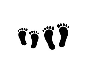 Fototapeta na wymiar Different human footprints, baby footprint logo design. Foot print flat icon for apps and websites vector design and illustration.