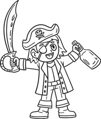 Pirate with Rhum and Cutlass Isolated Coloring 