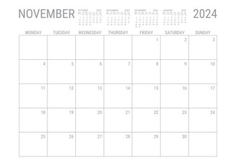 November Calendar 2024 Monthly Planner Printable A4 Monday Start
