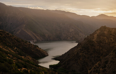 Sunset descends over Pyramid Lake in southern California. It is a manmade reservoir, part of the California Aqueduct system to bring water across the state.