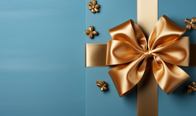 Gift box with a bow on a blue background.