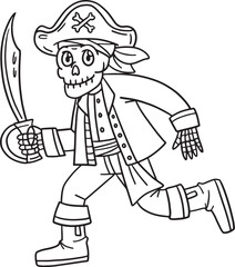 Skeleton Pirate with a Cutlass Isolated Coloring 