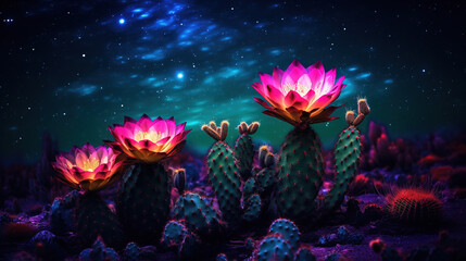 Obraz na płótnie Canvas Cacti and flowers in the desert.Generative Ai