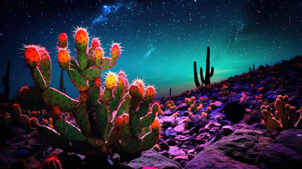 Fototapeta na wymiar Cacti and flowers in the desert.Generative Ai