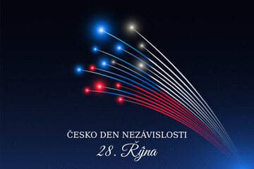 October 28th, czech republic independence day, flag fireworks on blue night sky background. National holiday. Greeting card. Vector. Translation: Czech Republic Independence Day October 28th