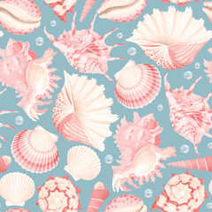 White and pink shells and pearls seamless pattern - 637297898
