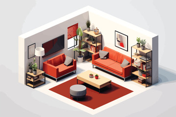 living room isometric vector flat minimalistic isolated illustration