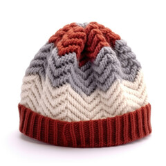 Woolen knitted winter hat on a white background