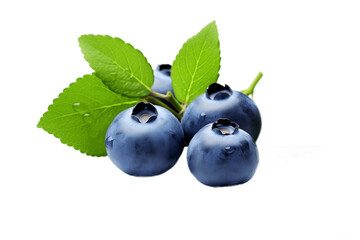 Fresh blueberries with leaves on a white background, Generative Ai