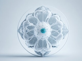 White transparent atom model, AI generated