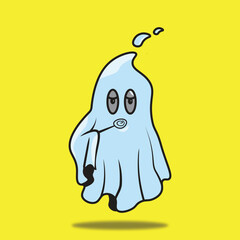 Lazy ghost halloween vector illustration on yellow background
