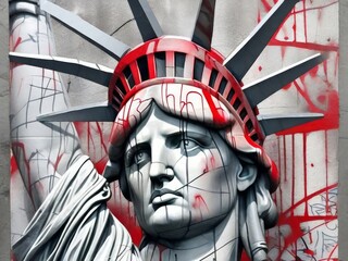 Statue of liberty graffiti street art, AI generated
