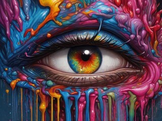 Colorful eye with Splashes of paintings, AI generated