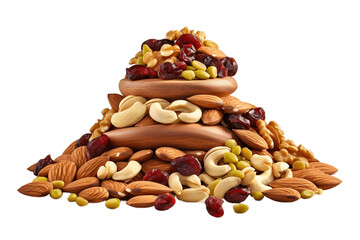 A mix of nuts and dry fruits isolated on a transparent background, Generative Ai - obrazy, fototapety, plakaty