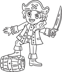 Female Pirate with Cutlass Isolated Coloring Page
