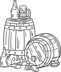 Pirate Rum and Barrels Isolated Coloring Page 