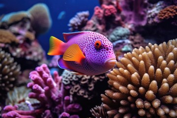 Naklejka na ściany i meble close-up of tropical fish nibbling on coral