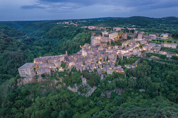 Fototapeta na wymiar Aerial view of Italian medieval city, Sorano in the province of Grosseto in southern Tuscany, Italy