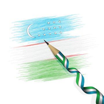Independence Day of the Republic of Uzbekistan vector hand drawn flag